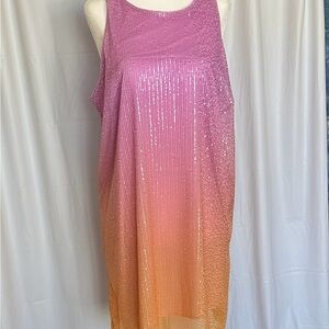 Elegant Pink and Orange Gradient Sleeveless Dress XL